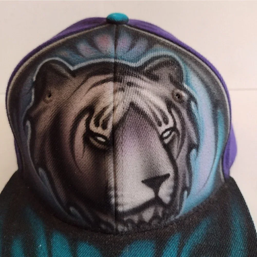Vintage 90s Decky Snapback Hat Airbrushed Tiger Street Art Signed